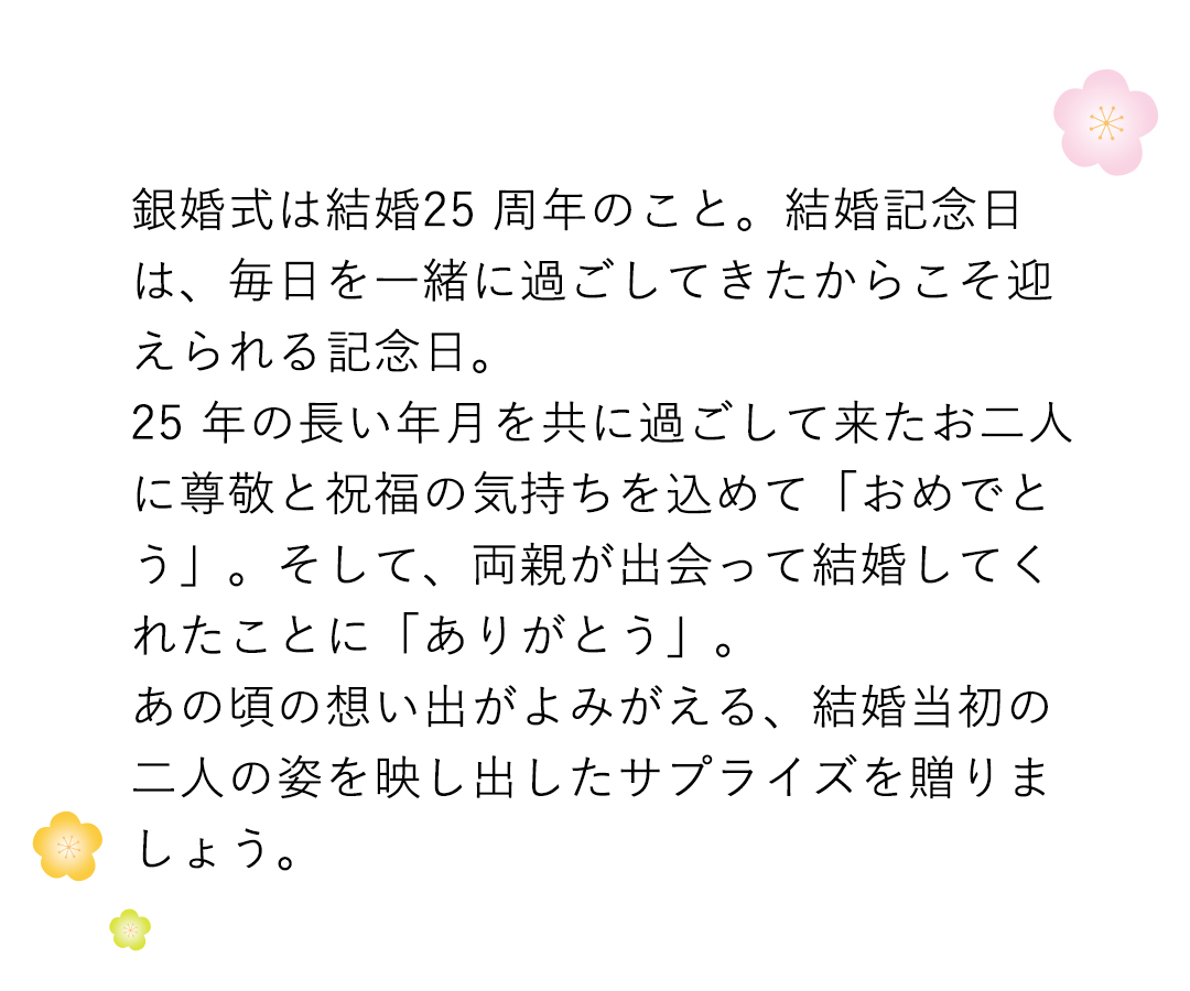 銀婚式 記念日 コンパクトなギフト