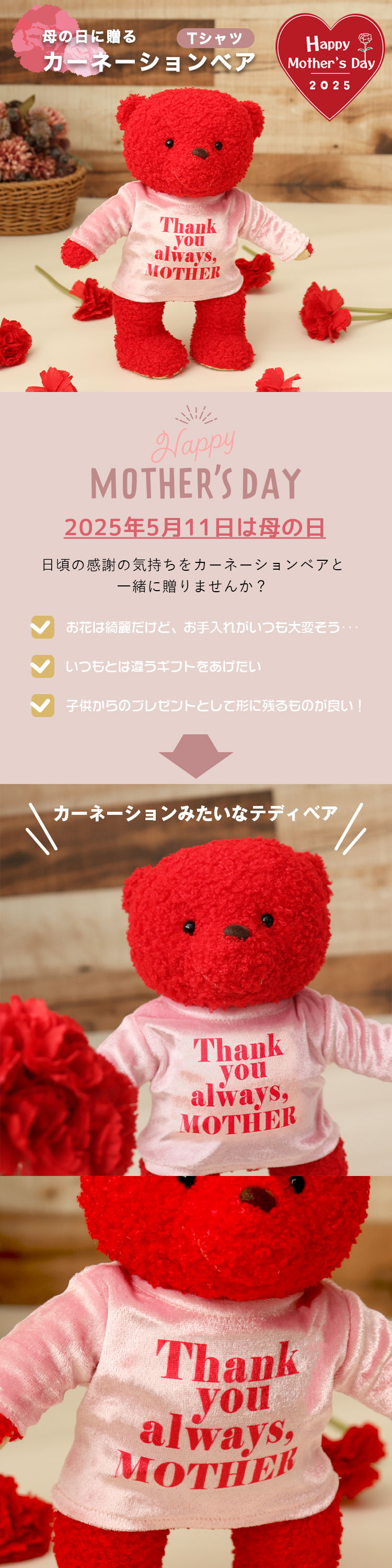 カーネーションベアベア テディベア 母の日 ありがとう プレゼント サムネイル