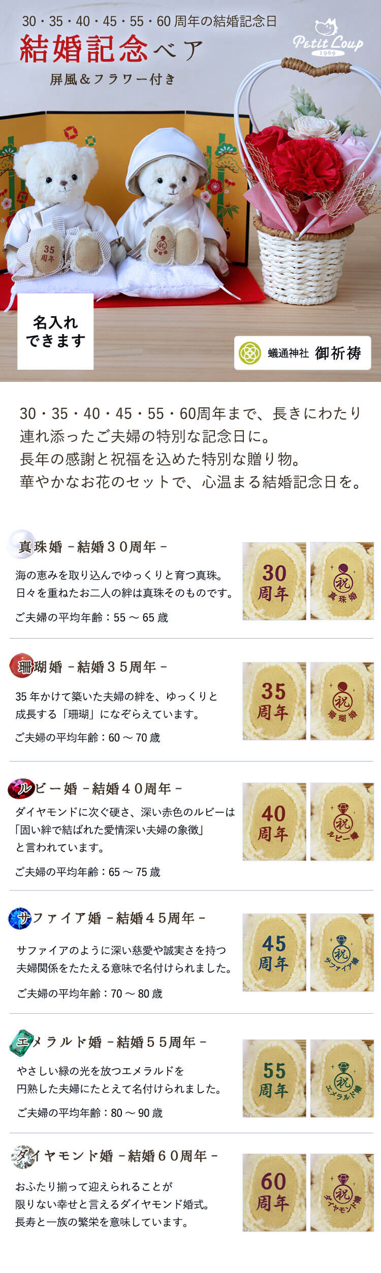 結婚記念ベア屏風フラワー