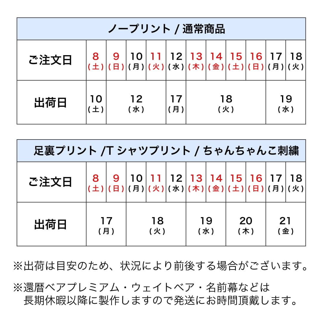 夏季休暇前最終出荷